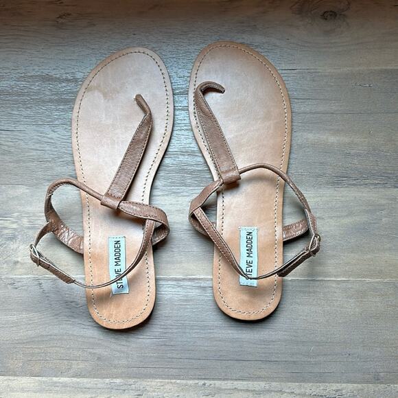 Steve Madden size 10 Debbi Strappy Cognac Leather Slingback Thong Sandal - Picture 1 of 7